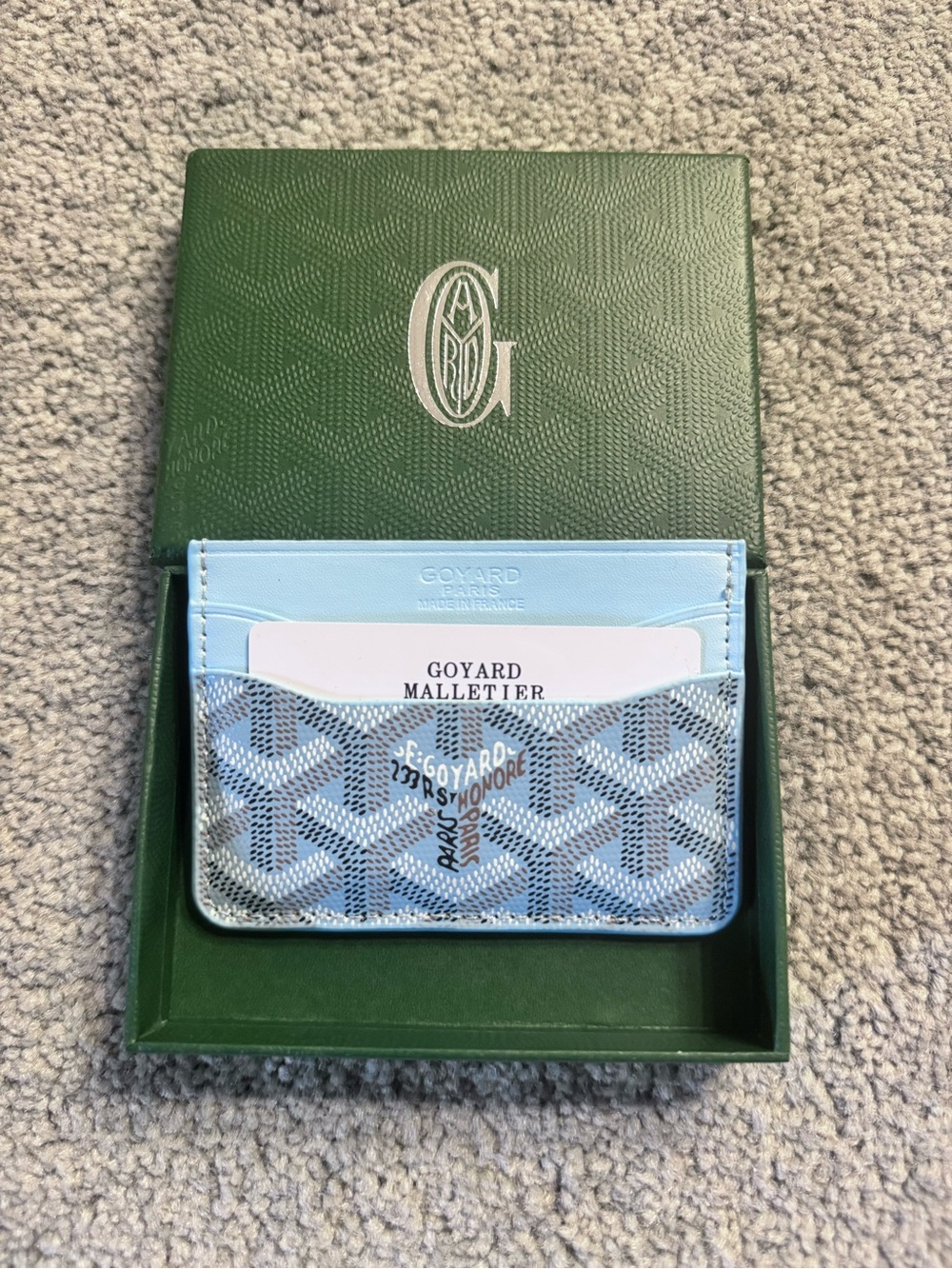 Goyard Light Blue Card Holder with Signature Goyardine Pattern